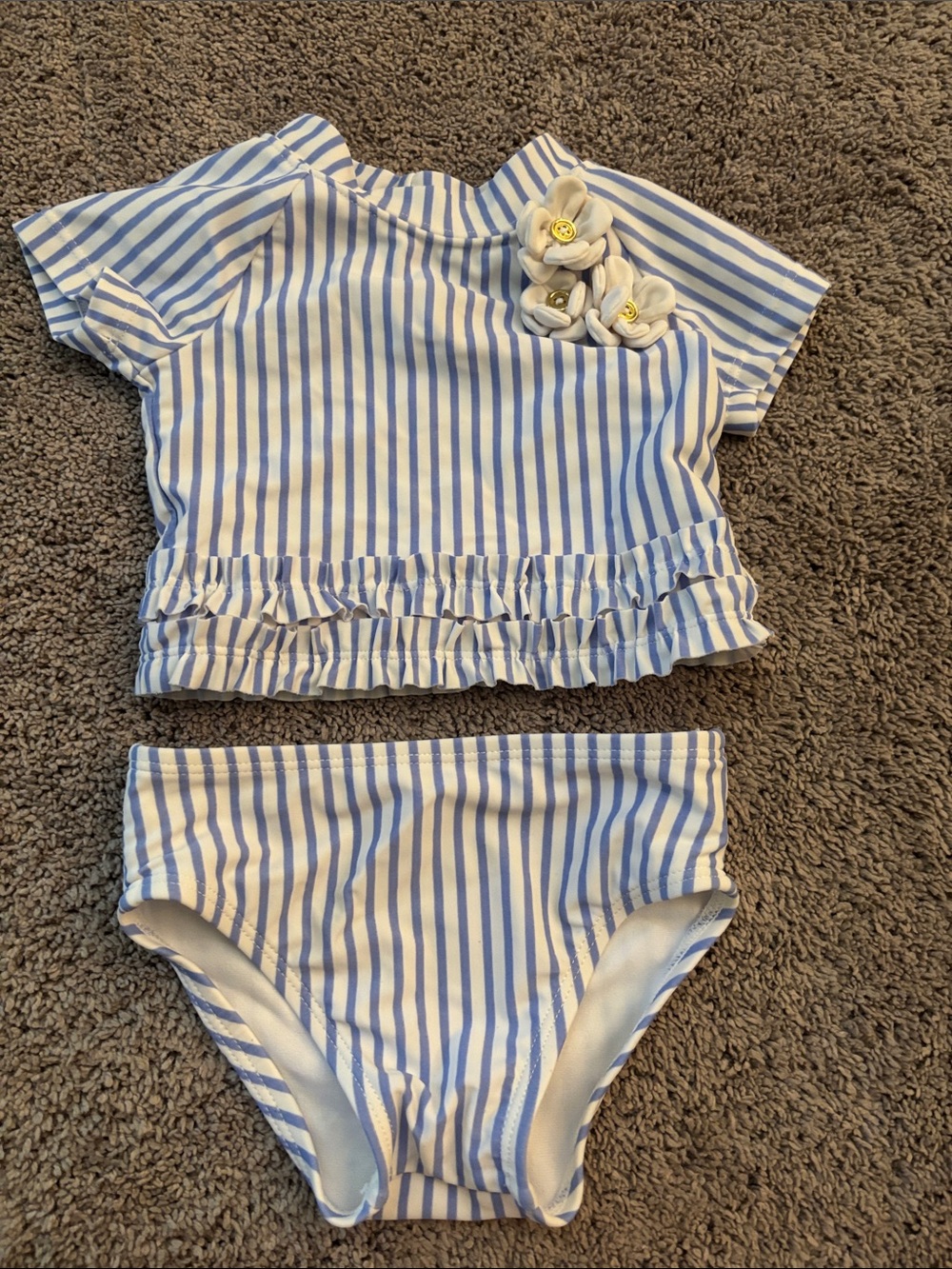 Janie and Jack Blue and White Striped Ruffle Baby Top